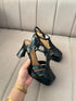 Women Vintage Close Square Toe Strap Block Heels